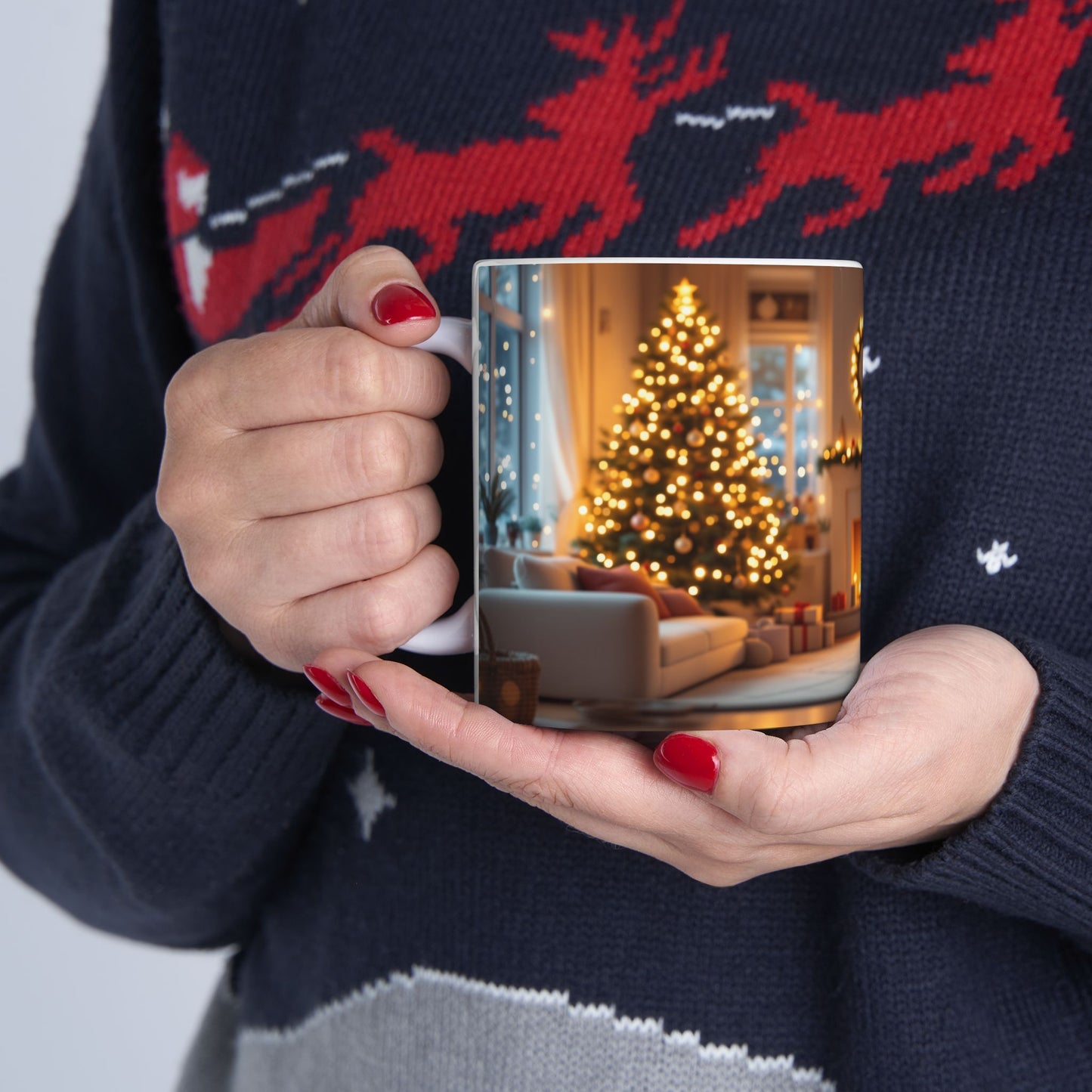 Cozy Holiday Ceramic Mug, Christmas mug, winter decor, warm beverage cup, festive kitchenware, gift for him or her