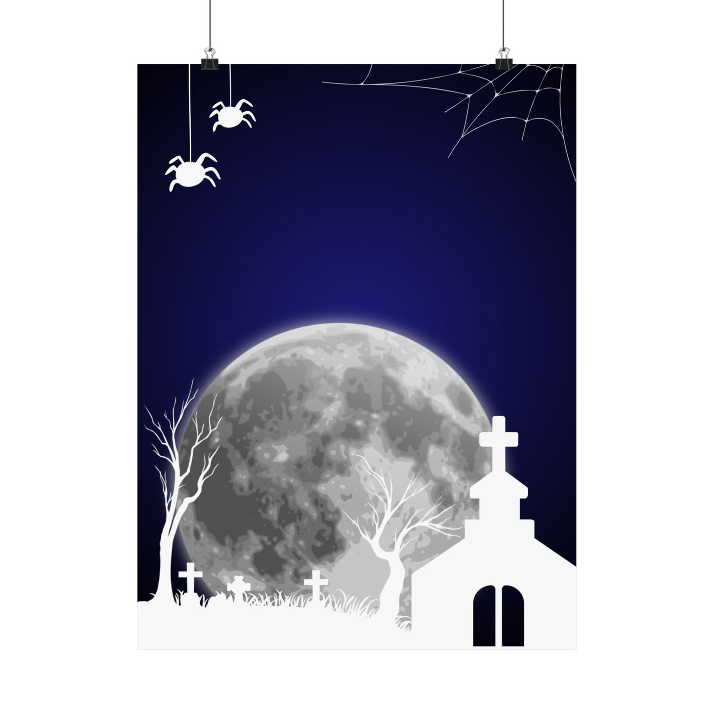 Spooky Moonlit Graveyard Poster, Halloween Wall Art, Haunted Decor, Matte Print, Gothic Home Decoration, Creepy Spider Art