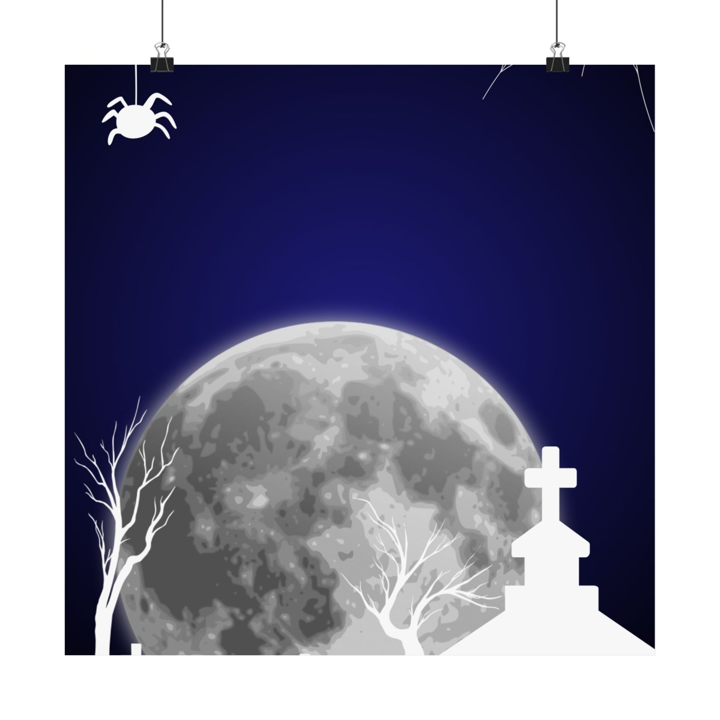 Spooky Moonlit Graveyard Poster, Halloween Wall Art, Haunted Decor, Matte Print, Gothic Home Decoration, Creepy Spider Art