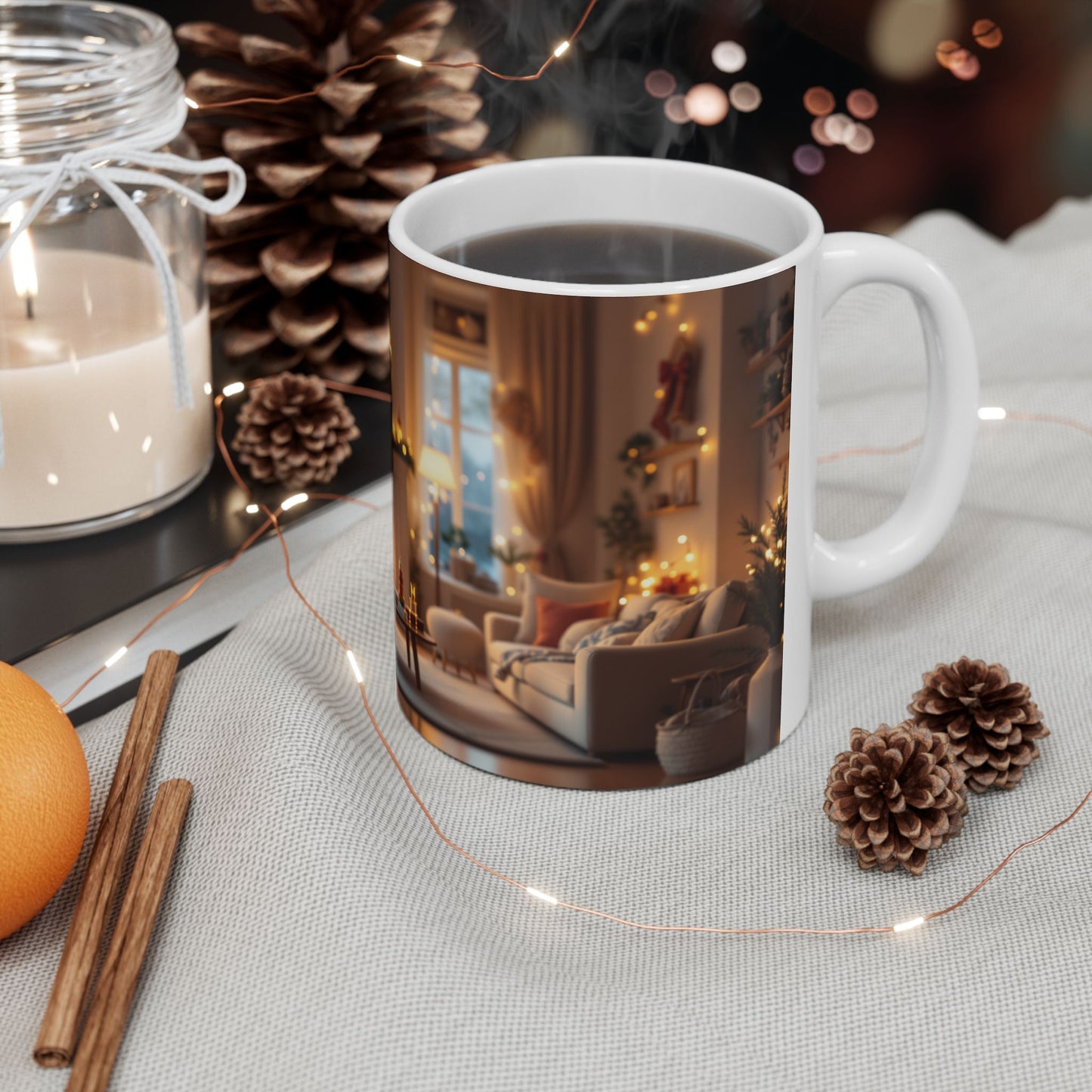 Cozy Holiday Ceramic Mug, Christmas mug, winter decor, warm beverage cup, festive kitchenware, gift for him or her