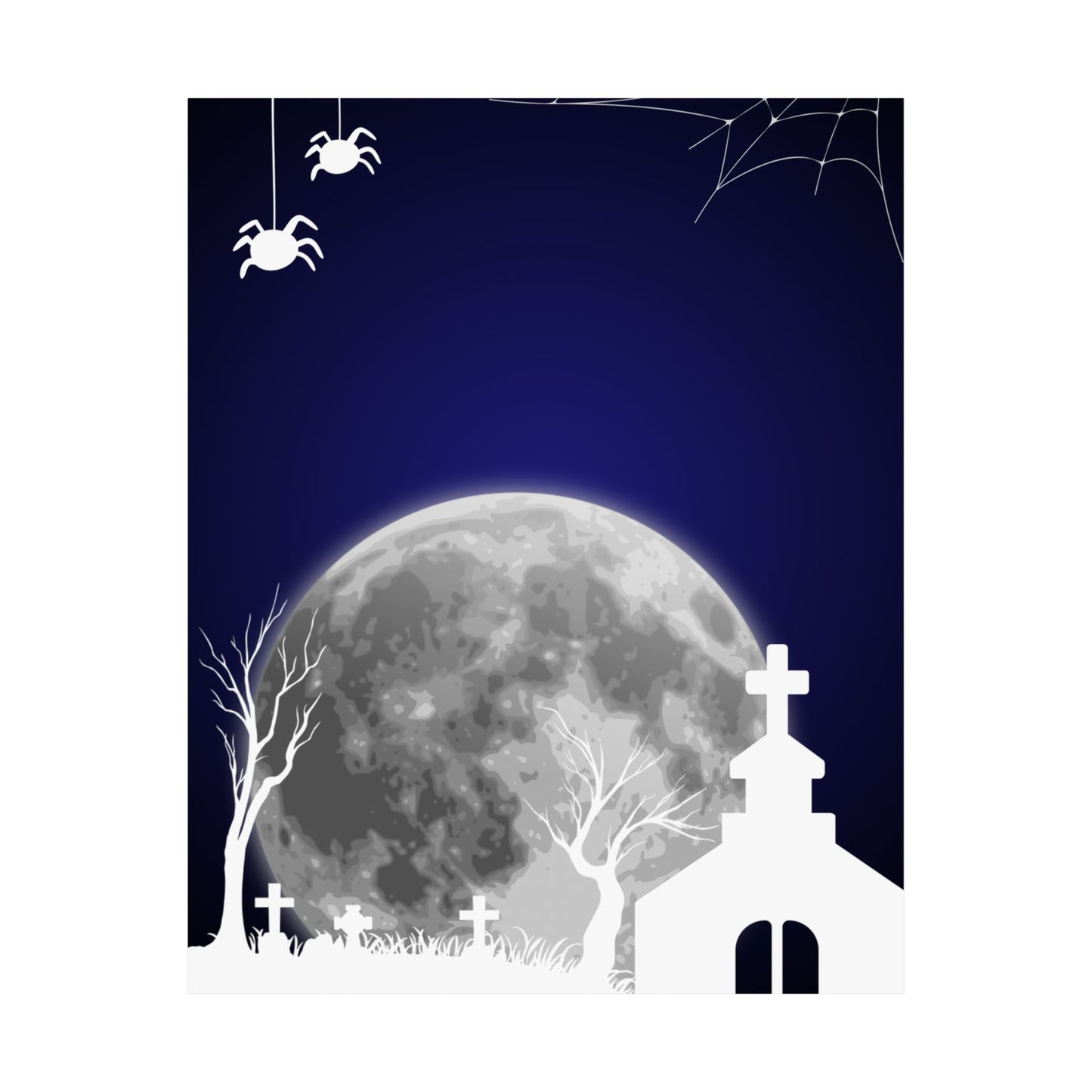 Spooky Moonlit Graveyard Poster, Halloween Wall Art, Haunted Decor, Matte Print, Gothic Home Decoration, Creepy Spider Art