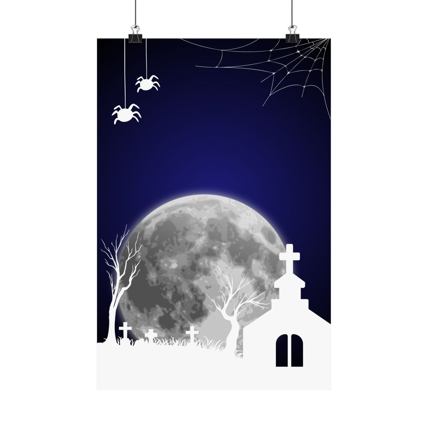 Spooky Moonlit Graveyard Poster, Halloween Wall Art, Haunted Decor, Matte Print, Gothic Home Decoration, Creepy Spider Art