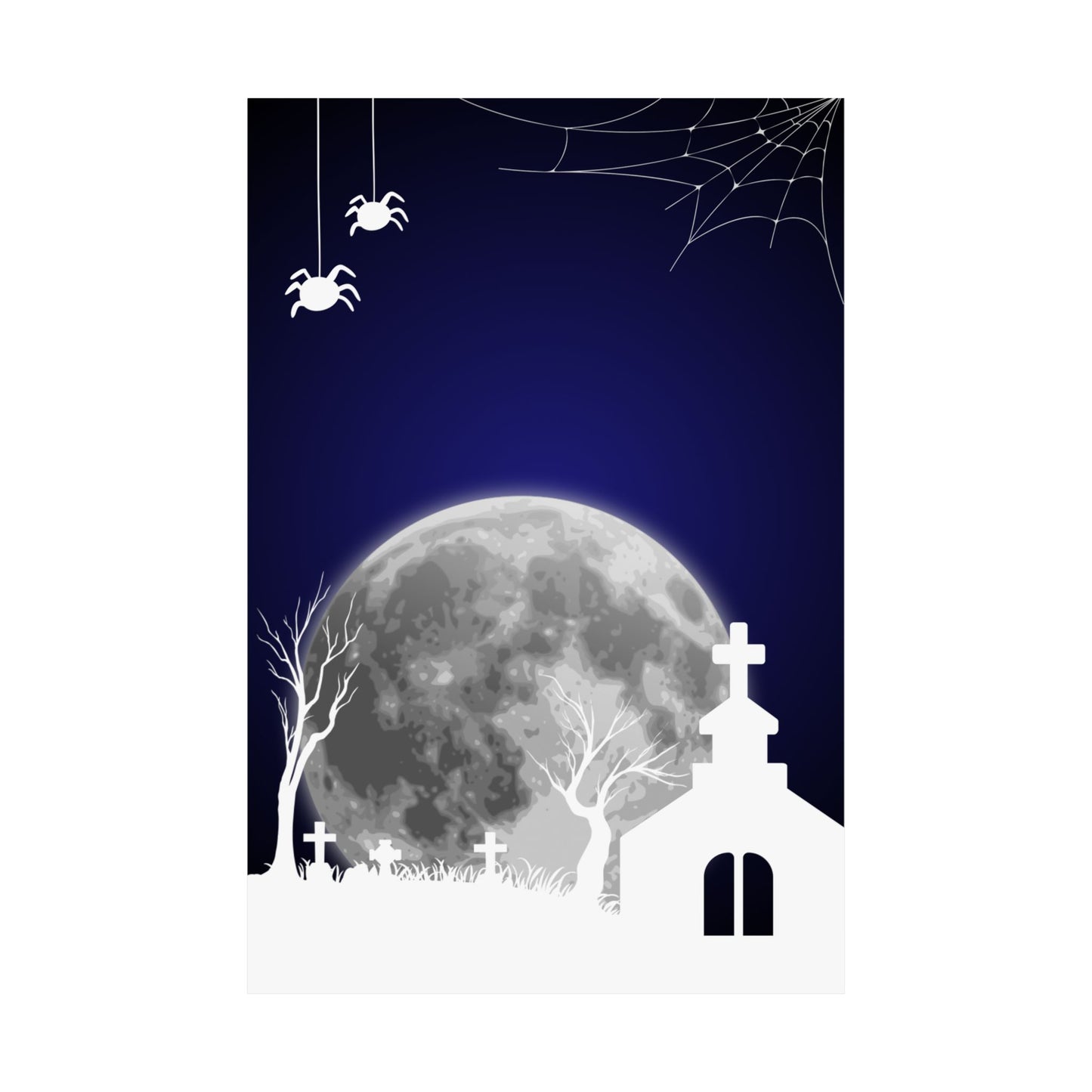 Spooky Moonlit Graveyard Poster, Halloween Wall Art, Haunted Decor, Matte Print, Gothic Home Decoration, Creepy Spider Art