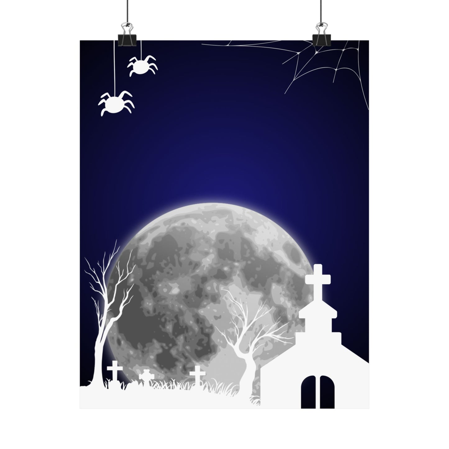 Spooky Moonlit Graveyard Poster, Halloween Wall Art, Haunted Decor, Matte Print, Gothic Home Decoration, Creepy Spider Art