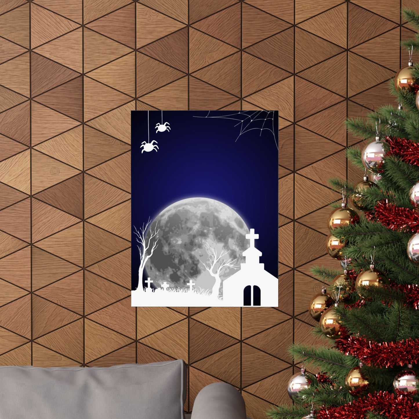 Spooky Moonlit Graveyard Poster, Halloween Wall Art, Haunted Decor, Matte Print, Gothic Home Decoration, Creepy Spider Art