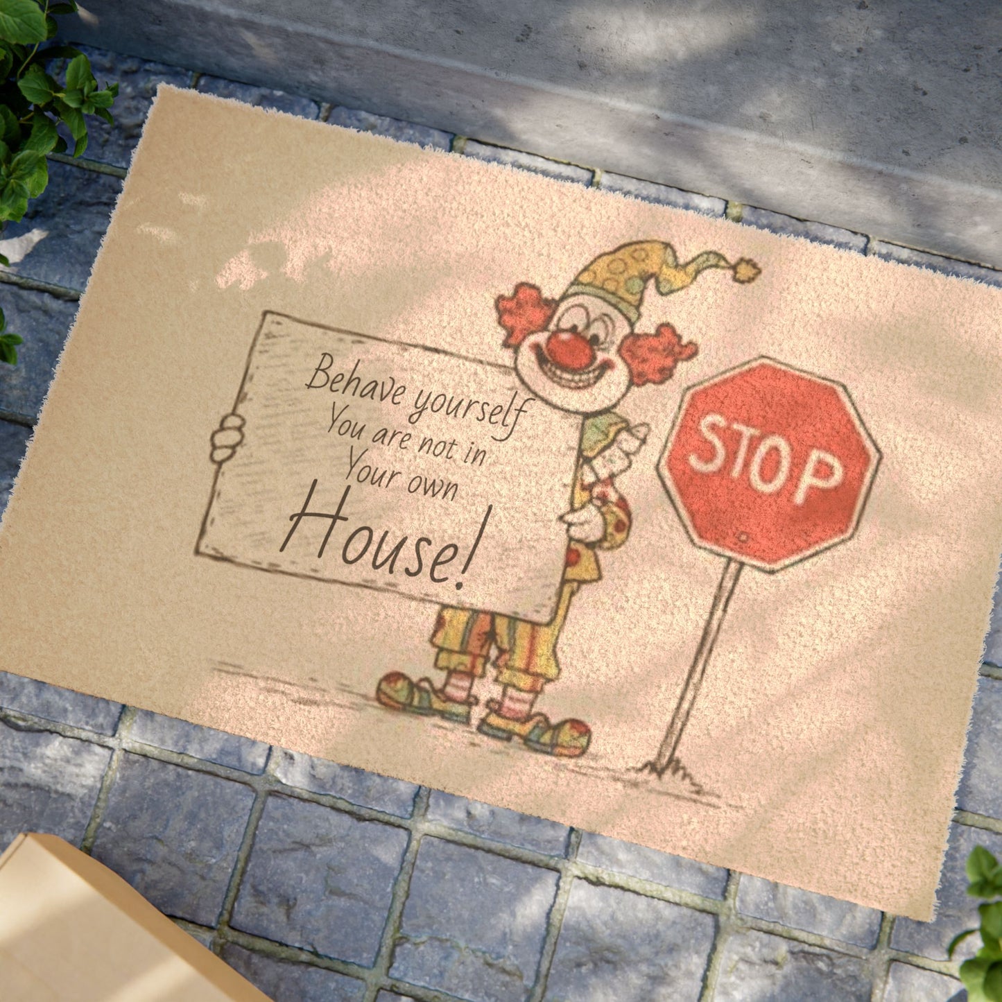 Playful Clown Doormat - 'Behave Yourself!' Welcome Mat for Kids, Fun Home Decor, Unusual Gift, Birthday, Holiday Decoration