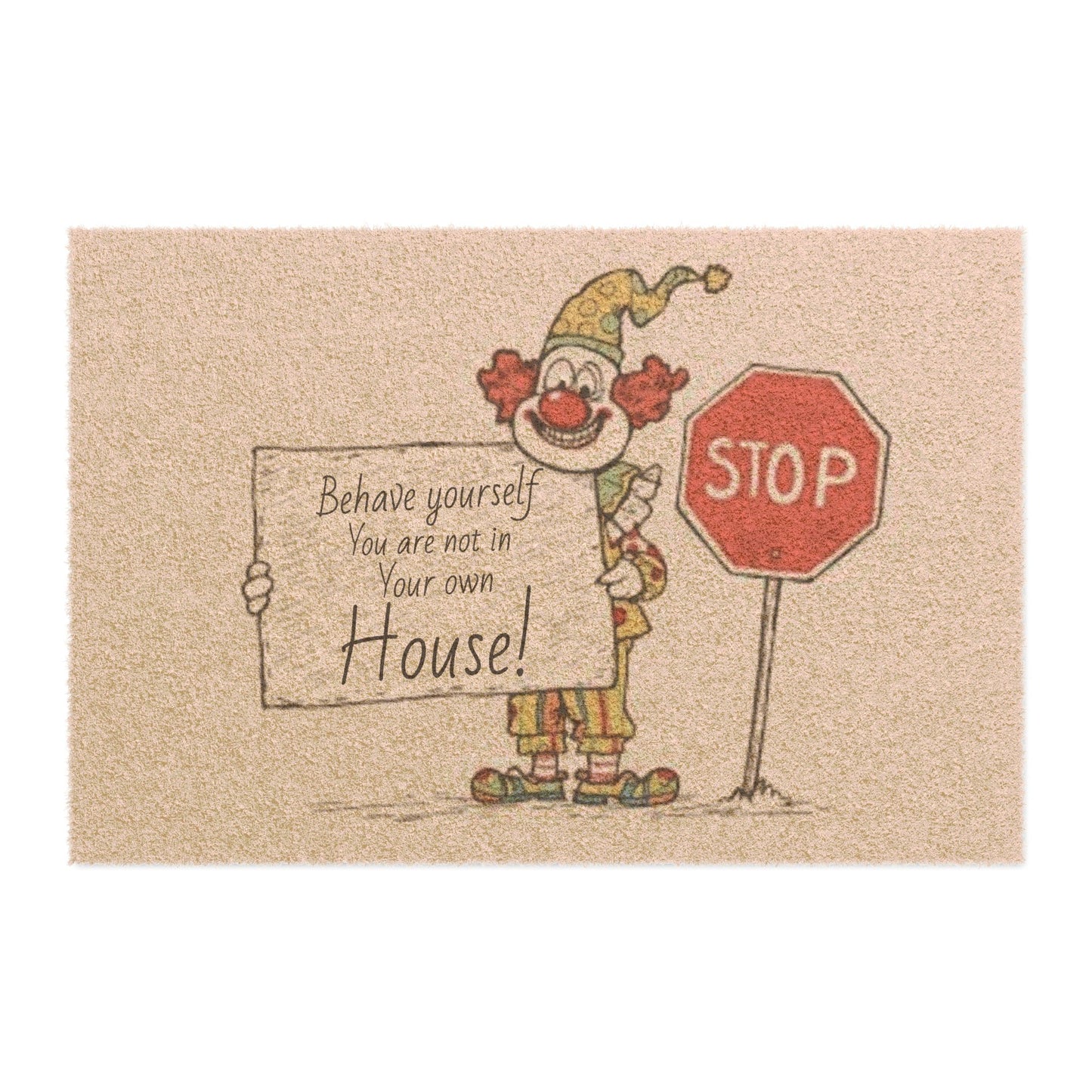 Playful Clown Doormat - 'Behave Yourself!' Welcome Mat for Kids, Fun Home Decor, Unusual Gift, Birthday, Holiday Decoration