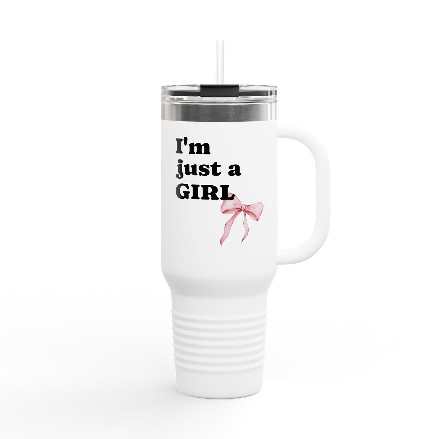 Chic Insulated Travel Mug for Girls, 40 oz, sassy travel cup, perfect gift for her, stylish tumbler, pink ribbon design, keeps drinks [...]