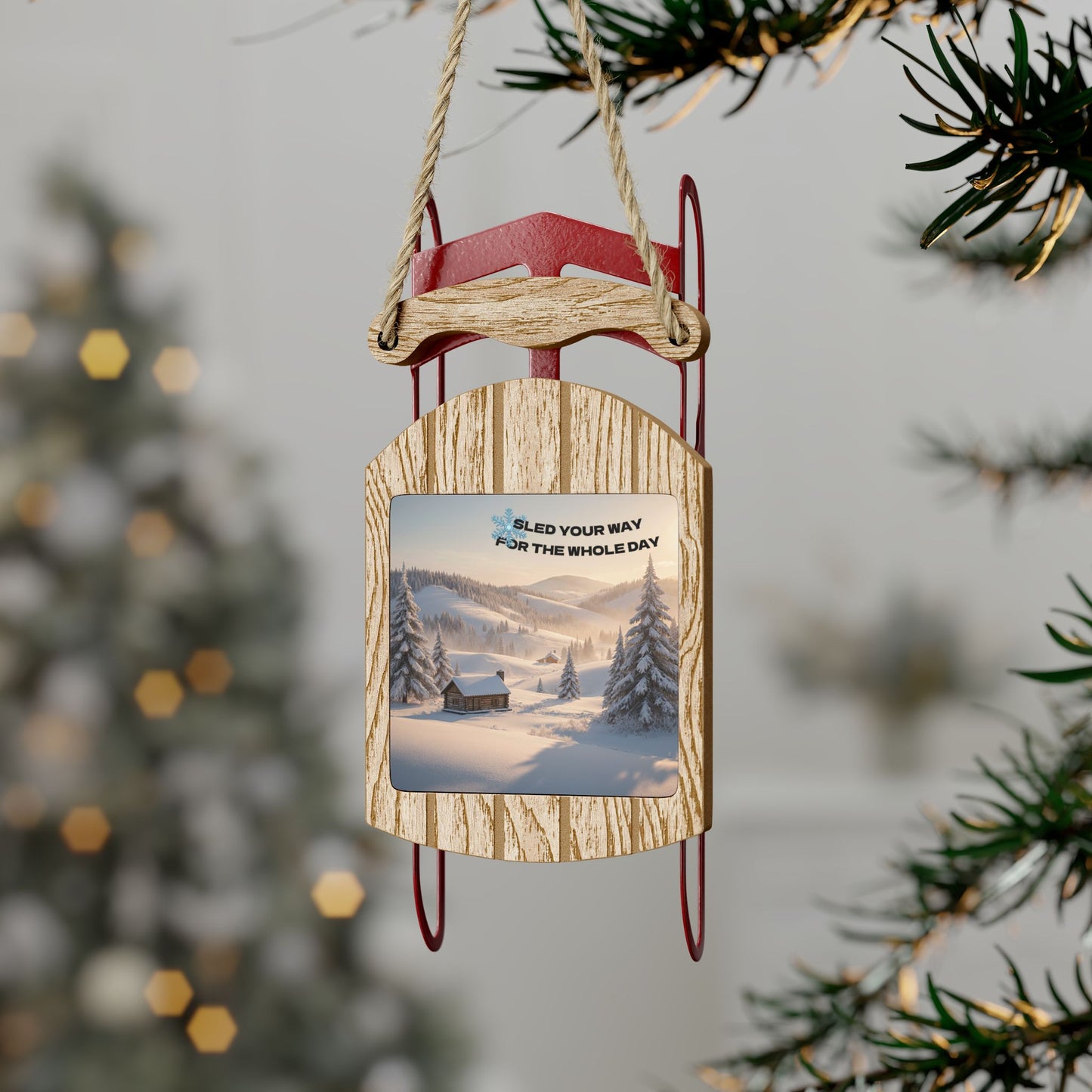 Wooden Sled Ornament, Charming Rustic Holiday Decor, Winter Wonderland Gift, Unique Christmas Decoration, Cozy Cabin Keepsake